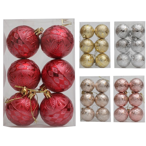 Palle di Natale Galvanizzate In Rilievo con Motivo a Diamante e Foglia Ornamenti da Appendere per Decorazioni Festive