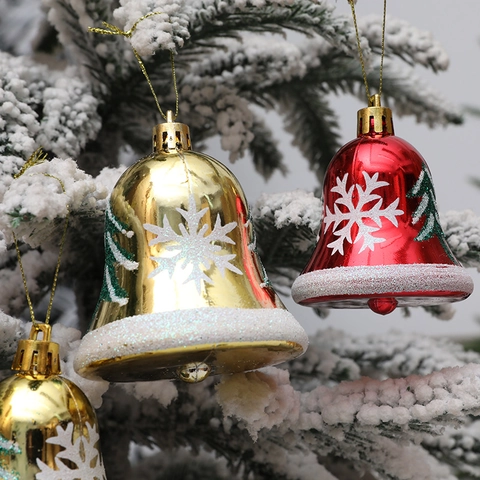 Campane di Natale Ornamenti Appesi in Plastica Glitter Fiocchi di Neve Albero Modello per Decorazioni Natalizie Festa Arredamento