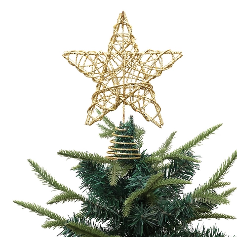 Étoile de Cime de Sapin de Noël Scintillante Décoration en Étoile à Cinq Branches en Bois Avec Base Pour Fête de Noël