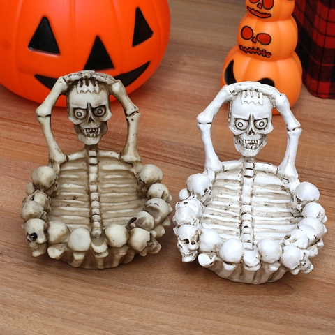 Portacenere a Teschio Gotico Creativo in Resina per Halloween Ciotola di Conservazione da Tavolo Ornamento per Casa Bar Festa