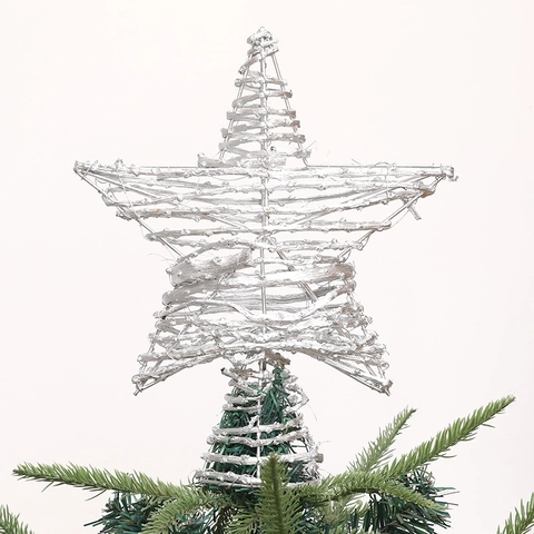 Rustikale Gewebte Holz Stern Weihnachtsbaumspitze Gold Silber Pentagramm Baumschmuck Für Feiertag Zuhause Party Dekoration