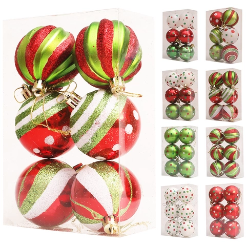 Bolas de Navidad Rojas Verdes Blancas Adornos de Plástico Pintado con Purpurina Decoración Colgante para Árbol de Navidad
