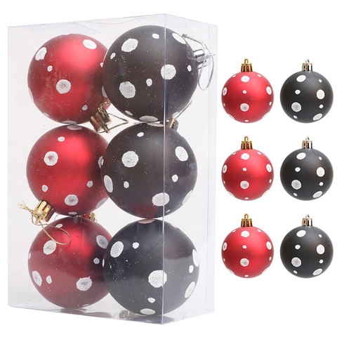 Bolas de Navidad Mate Rojo Negro con Lunares de Plástico Adornos Colgantes para Árbol para Decoración de Hogar y Fiesta