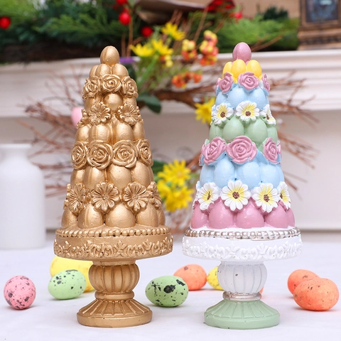 Decoración Árbol Cono Pascua Resina Retro Europeo Relieve Floral Ornamento Escritorio Centro de Mesa Floral Home Party Decor