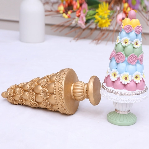 Decoración Árbol Cono Pascua Resina Retro Europeo Relieve Floral Ornamento Escritorio Centro de Mesa Floral Home Party Decor