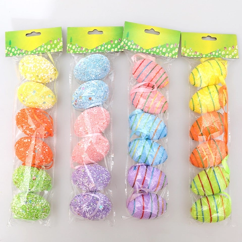 Easter Egg Hanging Ornaments Colorful Foam Striped Eggs With Glitter Stars For Holiday Party Home Tree Decoration