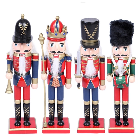 Christmas Nutcracker Soldier Figures Traditional Wooden Hand Painted Puppet King Drummer Desktop Holiday Decor