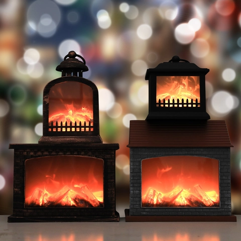 Vintage LED Fireplace Lantern Simulation Flame Lamp Retro USB Battery Powered Christmas Halloween Decorative Atmosphere Light