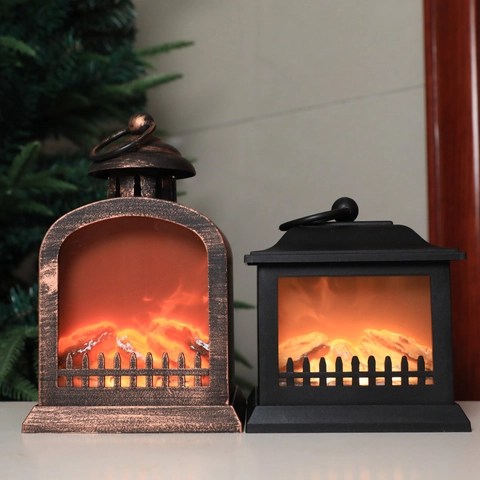 Vintage LED Fireplace Lantern Simulation Flame Lamp Retro USB Battery Powered Christmas Halloween Decorative Atmosphere Light