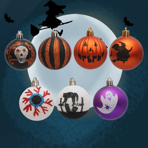 Halloween Palle Decorative Appese Ornamenti Plastica Dipinta Glitter Teschio Zucca Fantasma Oggetti Di Scena Per Feste