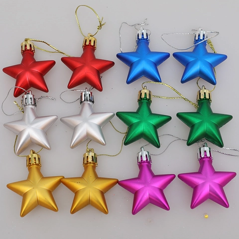 Kerstster Ornamenten Plastic Vijfpuntige Ster Hangende Decoraties Voor Kerstboom Feestdag Kleurrijk Metallic