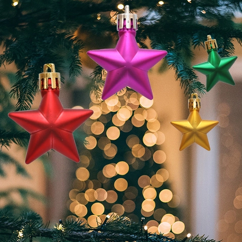 Christmas Star Ornaments Plastic Five Pointed Star Hanging Decorations For Christmas Tree Holiday Party Colorful Metallic