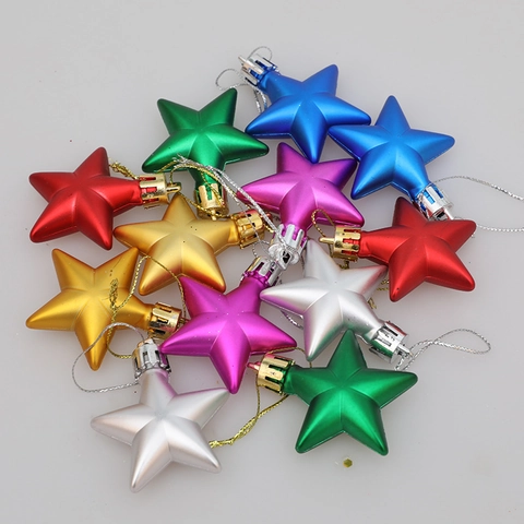 Meerkleurige Plastic 3D Ster Kerstboomversieringen Hangende Hangers Metaalachtige Feestelijke Feestdag Decoratie Cadeaudoos Set