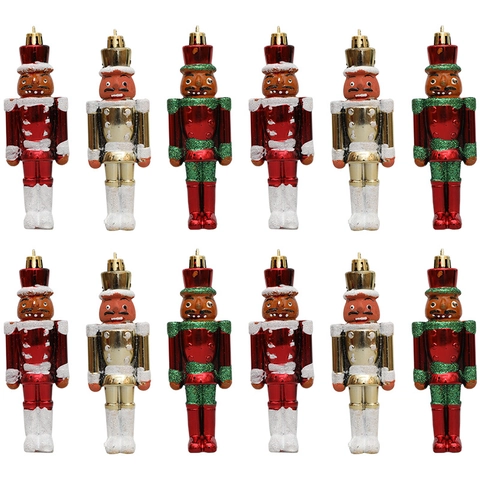 Christmas Nutcracker Soldier Hanging Ornaments Plastic Painted Glitter Soldier Figures For Christmas Tree Holiday Home Decor
