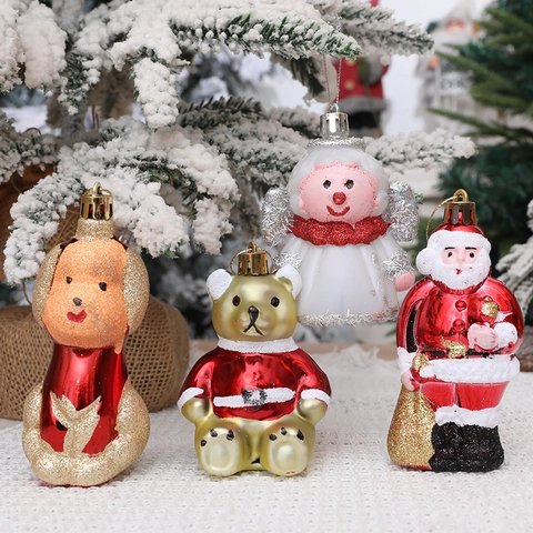Christbaumschmuck Anhänger Kunststoff Glitzer Weihnachtsmann Engel Bär Hund Festlich Feiertag Heimdekoration