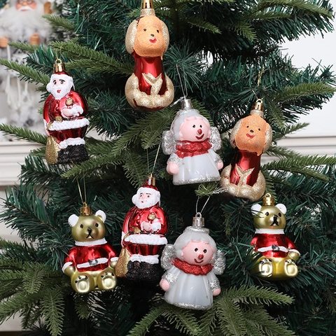 Christbaumschmuck Anhänger Kunststoff Glitzer Weihnachtsmann Engel Bär Hund Festlich Feiertag Heimdekoration