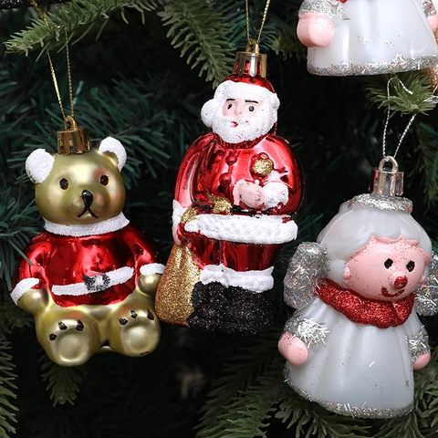 Weihnachtsbaum Hängende Ornamente Aus Kunststoff Weihnachtsmann Bär Engel Hund Figur Anhänger Für Feiertage Party Deko
