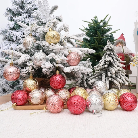 Reliëf Bloem Kerstballen Ornamenten Vergulde Kerstboom Hangende Hangers Voor Vakantie Feest Huis Decoratie Multi Kleur