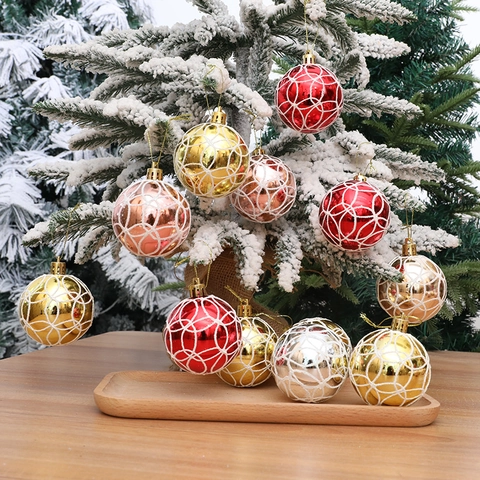 Christmas Ball Ornaments Plastic Electroplated With White Glitter Patterns For Xmas Tree Decoration Festive Hanging Pendant