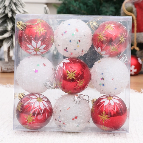 Palle di Decorazione per Albero di Natale Rosse e Bianche Ornamenti in Plastica Con Fiocchi di Neve Stelle Alberi Decorazione Natalizia