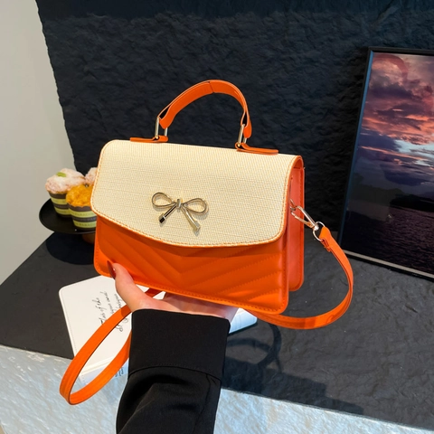 Trendy PU-Leren Crossbodytas Voor Dames Met Strikdecoratie En Chevron-Gewatteerd Ontwerp Veelzijdige Schoudertas Voor Dagelijks Gebruik