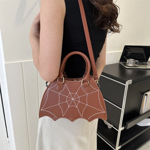 Mode Femmes Sac à Épaule en Cuir PU Forme Chauve-Souris Créatif Toile d'Araignée Couture Sac à Main Halloween Style Gothique Sacoche