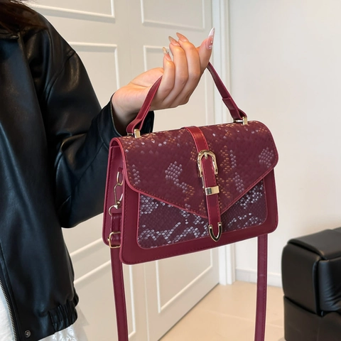 Damen Umhängetasche Schlangenmuster PU Leder Flap Square Handtasche Mit Goldener Schnalle Vintage Top Handle Schultertasche