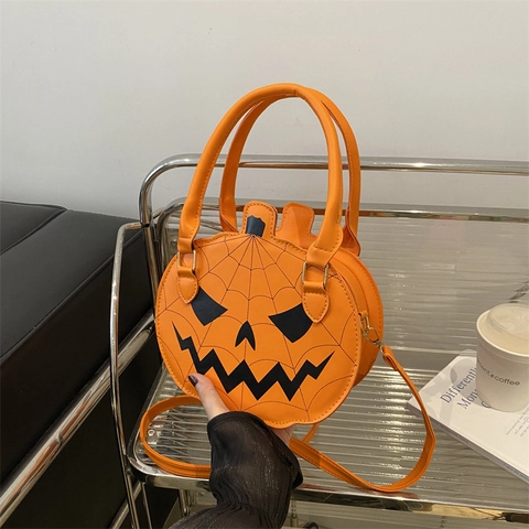 Sac À Bandoulière En Forme De Citrouille Halloween Cuir PU Visage Citrouille Toile D'araignée Sac À Main Nouveauté Fête Pour Femmes