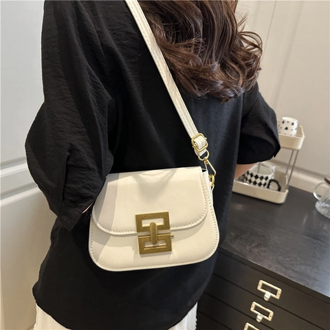 Bolso Bandolera Cuadrado de Cuero PU Vintage para Mujer Bolso de Hombro Minimalista de Color Sólido Con Cierre de Metal Rectangular