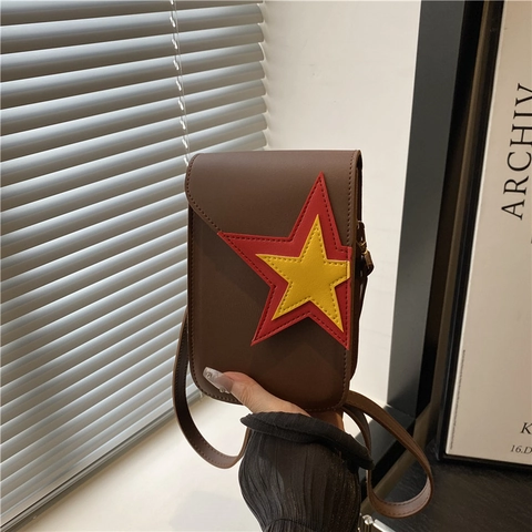 Γυναικεία Τσάντα Mini Crossbody από Δέρμα PU Μικρή Τσάντα Κινητού Τηλεφώνου Μόδας Star Patch Casual Τσάντα Ώμου
