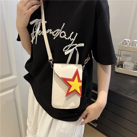 Γυναικεία Τσάντα Mini Crossbody από Δέρμα PU Μικρή Τσάντα Κινητού Τηλεφώνου Μόδας Star Patch Casual Τσάντα Ώμου