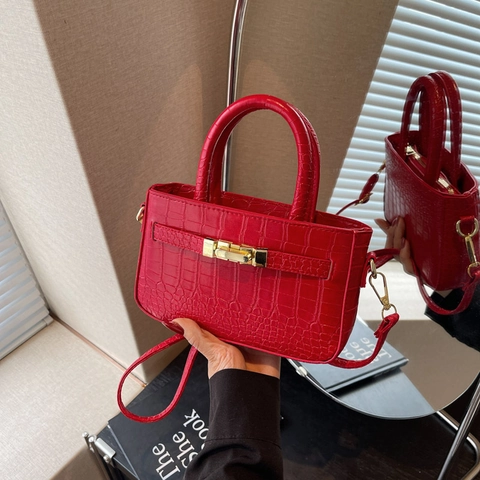 Women Handbag Crocodile Pattern PU Leather Golden Lock Top Handle Vintage Chic Crossbody Bag Office Daily Commute