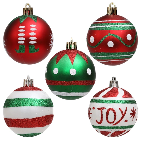 Palle di Natale Dipinte Decorazioni da Appendere in Plastica Infrangibile Rosso Verde Bianco Glitter Ornamento Festivo