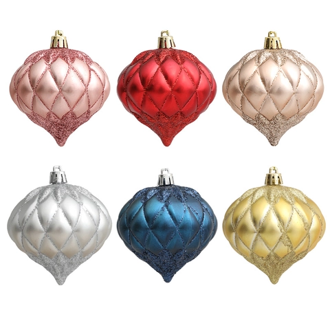 Weihnachtsbaum Aufhänger Zwiebel Bälle Kunststoff Bemalt Glitzer Strukturiert Anhänger Festliche Feiertag Deko Ornamente