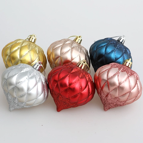 Weihnachtsbaum Aufhänger Zwiebel Bälle Kunststoff Bemalt Glitzer Strukturiert Anhänger Festliche Feiertag Deko Ornamente