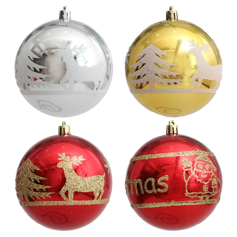 Bolas de Navidad Pintadas Con Patrón de Reno y Árbol Adornos de Plástico Irrompible Decoraciones Colgantes de Fiesta