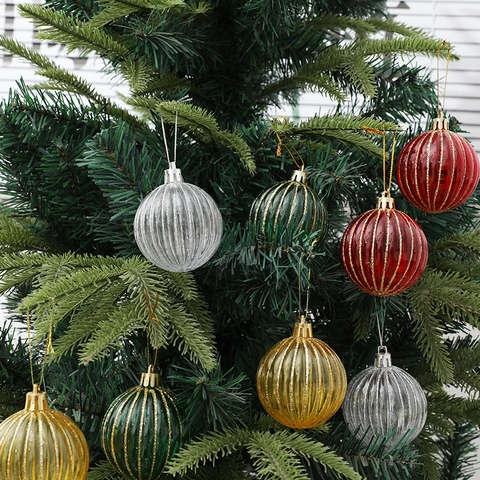 Palline di Natale in Plastica Dipinte a Coste Glitter Zucca Ornamenti per Albero di Natale Festa Decorazioni per la Casa Pendenti