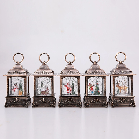 Linterna de Bola de Nieve de Navidad Vintage Con Luz LED Linterna de Bronce Llena de Agua Para Decoración del Hogar Papá Noel Muñeco de Nieve Reno Regalo