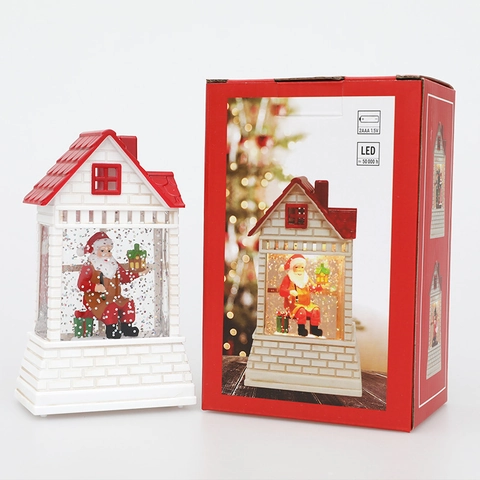 Lanterne Maison Boule à Neige LED de Noël Père Noël Casse-Noisette Paillettes Ornement pour Décoration de Bureau à Domicile