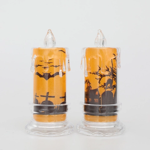 Candele LED Senza Fiamma Plastica Halloween Decorazione Festa Silhouette Pipistrello Castello Sfarfallio Giallo Caldo Ornamento Scrivania