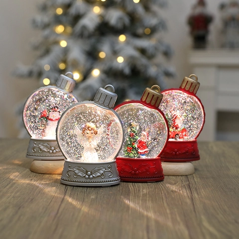 Lanterna Palla di Neve di Natale con Acqua LED Luminoso Ornamento Glitter Babbo Natale Angelo Pupazzo di Neve Decorazioni Natalizie Regalo