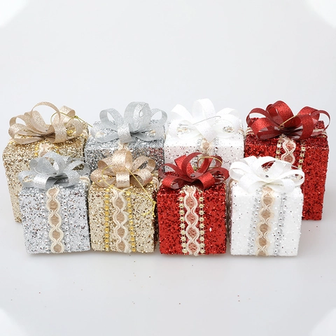 Weihnachtsbaumschmuck Glitzer Schaumstoff Geschenkbox Anhänger Spitze Band Schleife Dekorationen Festliche Party Deko