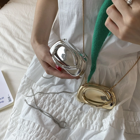 Mini Borsa Da Sera Tracolla In Acrilico Specchio Metallico Con Manico Circolare E Catena Sottile Per Donna Party