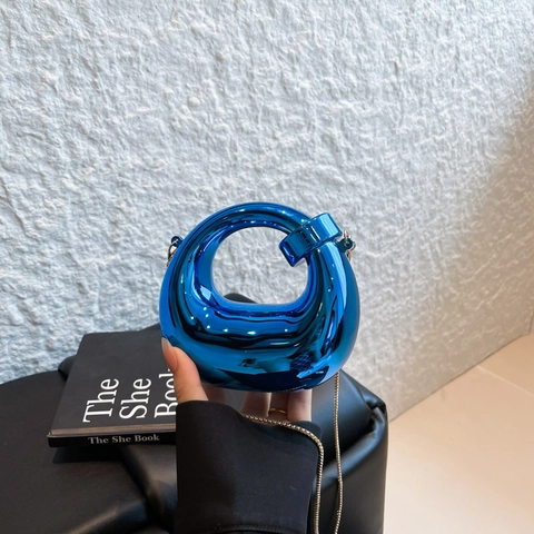 Mini Bolso De Mano Espejo Metálico Circular Bolso Bandolera Con Cadena Desmontable Para Fiesta Estilo Moderno