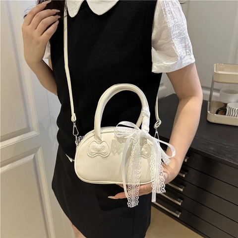 Sac À Main Boston Pour Femmes Cuir PU Dentelle Nœud Gaufré Sac Bandoulière Style Y2K Doux Accessoire De Sac