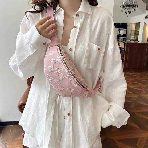 Floral Jacquard Τσάντα Χιαστί 3D Σχέδιο Λουλουδιών Καμβά Τσάντα Στήθους Ρυθμιζόμενο Λουράκι Casual Τσάντα Ώμου Γυναικεία