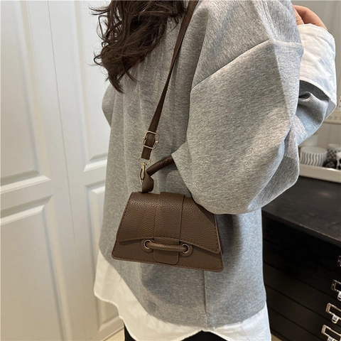 Women Mini Crossbody Bag Litchi Grain PU Leather Fashionable Small Square Handbag With Top Handle And Adjustable Strap Urban Simple Solid Color Versatile Lady Purse