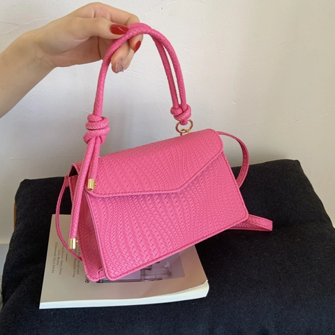 Sac Bandoulière Vintage pour Femmes en Cuir PU Tissé Texture Tressée Sac à Main avec Poignée à Nœud Rabat Messenger Bag Casual Bureau