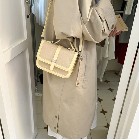 Bolso Cuadrado Pequeño de Moda para Mujer Lona y Cuero PU Diseño de Bloque de Color Bolso de Mano Vintage con Solapa para Uso Diario