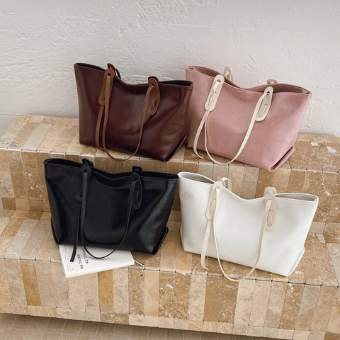 Bolso Tote de Gran Capacidad para Mujer Cuero PU Suave Color Sólido Bolso de Hombro para Viaje Diario Puntadas Minimalistas Estudiantes